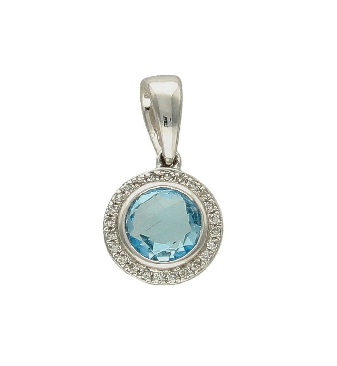 Zawieszka damska białe złoto DIAMENT, topaz 0660027074 HSI. Całość utworzy kompozycję cechującą się klasyczną elegancją i subtelnym pięknem. Wisiorek doda noszącej go kobiecie wdzięku i blasku.jpg